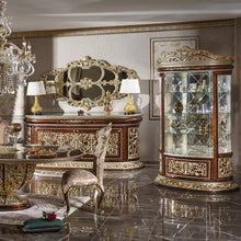 Load image into Gallery viewer, golden foil hand carved Italian style dining room furniture round dining table luxury dining set