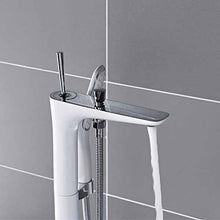Cargar imagen en el visor de la galería, White Chrome Bathroom Floor Standing Mount Bath Tub Sink Faucet Mixer