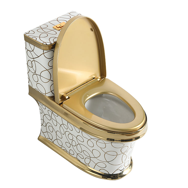 LV Gold Toilet Bowl Electroplating Toilet Seat Luxury Dual Flush Tornado  Flush Golden Toilet European Design