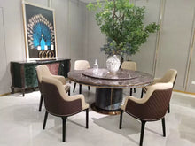 Load image into Gallery viewer, High grade unique design luxury modern wooden 6 chairs marble top round dining table set