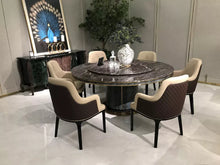 Load image into Gallery viewer, High grade unique design luxury modern wooden 6 chairs marble top round dining table set