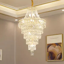 Lade das Bild in den Galerie-Viewer, Modern Luxury Multi-layer K9 Crystal Pendant Light Villa Hotel Lobby Project Large Round Chandelier Light