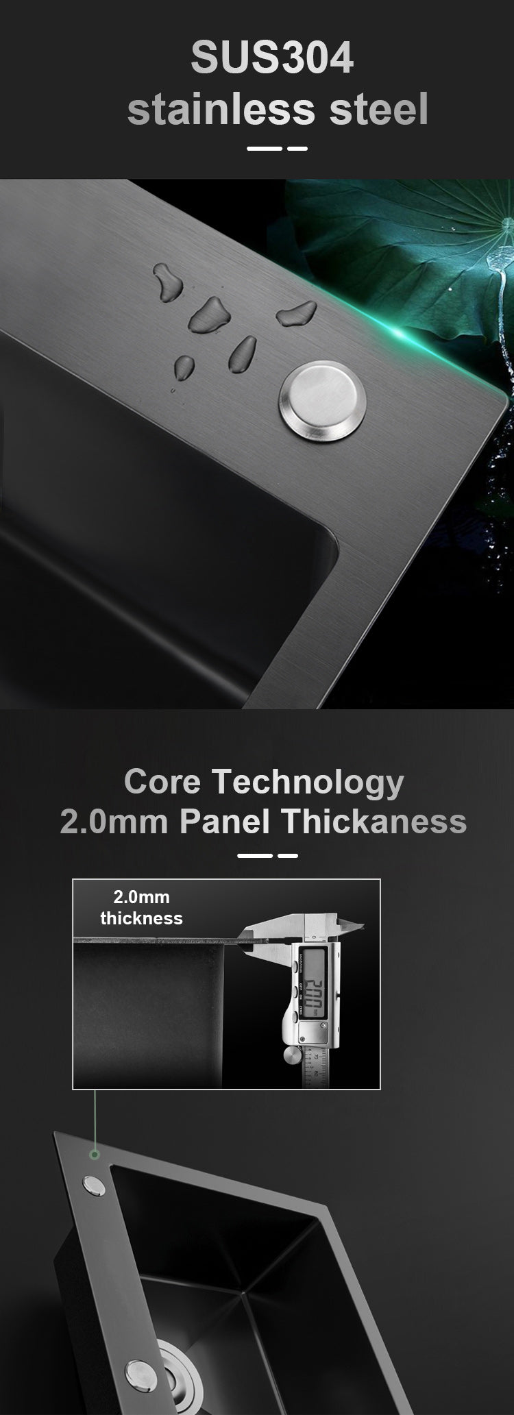 304 Stainless Steel Black Small Size Single Bowl Kitchen Sink