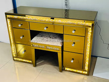Load image into Gallery viewer, Modern Dressing Table for Bedroom with Mirror Gold Table Glass With drawer and Chair