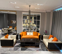 Load image into Gallery viewer, luxury leather designer large flat floor living room sofa set
