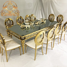 Load image into Gallery viewer, Solar led luxury stainless metal base rectangle glass table