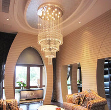 Load image into Gallery viewer, luxury hotel lobby lighting beaded chandelier samples staircase crystal light long chandelier for villa high ceiling entryway