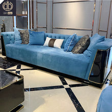 Load image into Gallery viewer, Luxury High Gloss Real Genuine Leather Lacquer Teak Wood Veneer Living Room Sofa Set