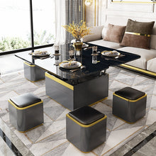 Lade das Bild in den Galerie-Viewer, Luxury multifunctional lifting Table marble black coffee table with 6 stools