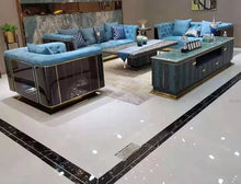 Load image into Gallery viewer, Luxury High Gloss Real Genuine Leather Lacquer Teak Wood Veneer Living Room Sofa Set