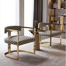 Load image into Gallery viewer, Luxury Living Room Gold Stainless Steel Accent Chair PU Leather Upholster Dining Chair For Hotel Home