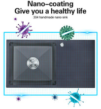 Cargar imagen en el visor de la galería, Black Single Bowl Handmade 304 Stainless-steel Kitchen Sink with Drainboard