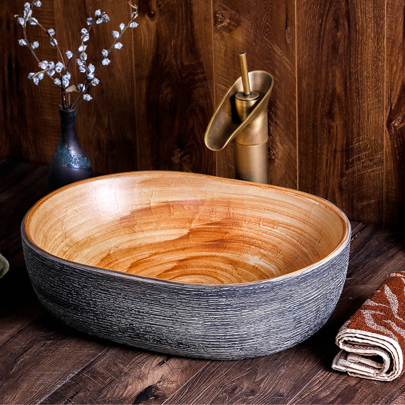 Ceramic Rustic Oval Wash Basin Counter Top