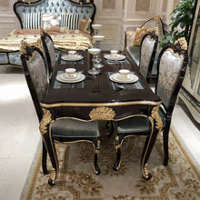 Load image into Gallery viewer, Italian style ebony color dining room furniture with 4 doors display cabinet and fabric dining chair