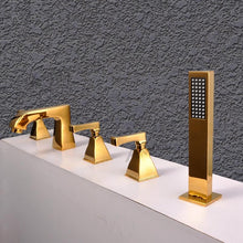 Cargar imagen en el visor de la galería, Brass gold deck mounted bathtub faucet 5 hole bathtub mixer tap