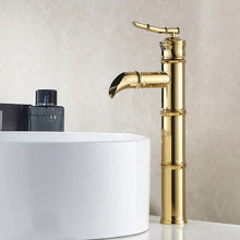 Load image into Gallery viewer, Bamboo style gold plated deck mounted bathroom sink faucets golden basin faucets
