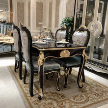 Load image into Gallery viewer, Italian style ebony color dining room furniture with 4 doors display cabinet and fabric dining chair