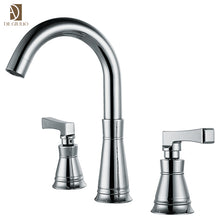 Charger l'image dans la galerie, Three Holes Basin Sink Faucet With Swan Spout Gold Finish Bathroom Sink Faucet