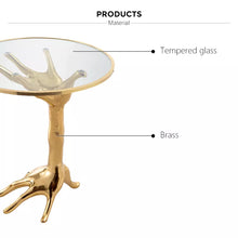 Lade das Bild in den Galerie-Viewer, Italian Decorative Round Tempered Glass Top Brass Palm Coffee Table Brass Side Table