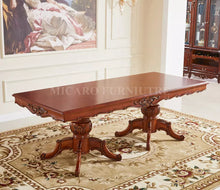 Load image into Gallery viewer, Luxury French royal European classic solid wood carved timber dining room furniture 8 seater chair dining table set