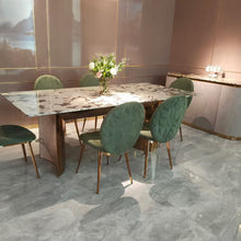 Load image into Gallery viewer, luxury Italian leather dinner dining table and chairs 6 luxury dinning chairs modern marble dining room furniture table set