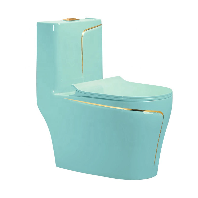 Gold Lining Light Green Color Toilet Bowl Ceramic Floor Mounted La