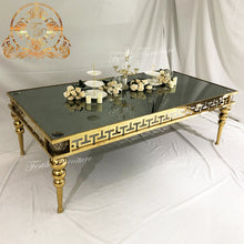 Load image into Gallery viewer, Solar led luxury stainless metal base rectangle glass table