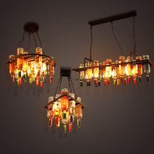 Cargar imagen en el visor de la galería, Retro Industrial Rustic LED Beer Lamp Decorative Creative Glass Wine Bottle Chandelier Pendant Light for Cafe Bar