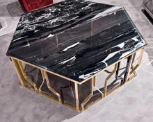 Cargar imagen en el visor de la galería, High quality luxury black marble top coffee table with gold stainless steel legs hexagon coffee center table