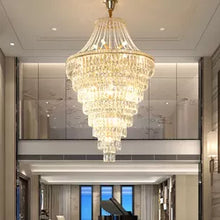 Lade das Bild in den Galerie-Viewer, Modern Luxury Multi-layer K9 Crystal Pendant Light Villa Hotel Lobby Project Large Round Chandelier Light