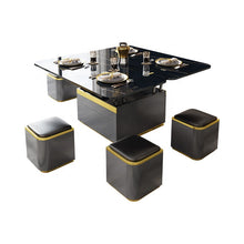 Lade das Bild in den Galerie-Viewer, Luxury multifunctional lifting Table marble black coffee table with 6 stools
