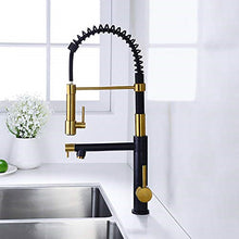 Charger l'image dans la galerie, Kitchen Faucet Spring Arc Kitchen Faucet with Sprayer Bass Pull Down Black and Gold Kitchen Faucet