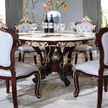 Cargar imagen en el visor de la galería, luxury antique European style round white marble top dining table set 6 chairs dining table set