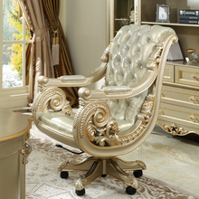 Cargar imagen en el visor de la galería, American style office furniture solid woodEuropean gold leather comfortable executive chair