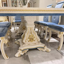 Load image into Gallery viewer, Luxury Italian European classic French country royal style solid wooden carving rectangular dining table and chairs set