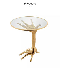 Lade das Bild in den Galerie-Viewer, Italian Decorative Round Tempered Glass Top Brass Palm Coffee Table Brass Side Table
