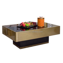 Lade das Bild in den Galerie-Viewer, Deluxe Stainless steel furniture living room glass table square coffee table sets