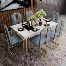 Load image into Gallery viewer, Dining Table Classic Set Furniture Modern Luxury 6seater Stainless Steel and marble Top