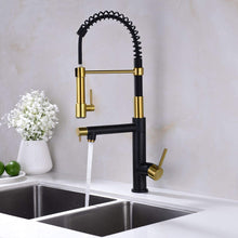 Charger l'image dans la galerie, Kitchen Faucet Spring Arc Kitchen Faucet with Sprayer Bass Pull Down Black and Gold Kitchen Faucet