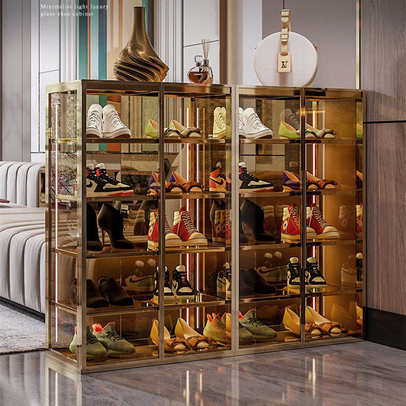 Luxury Large Capacity Storage Shoe Rack Tempered Glass Shoe