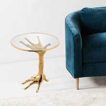 Lade das Bild in den Galerie-Viewer, Italian Decorative Round Tempered Glass Top Brass Palm Coffee Table Brass Side Table