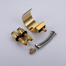 Charger l'image dans la galerie, Modern Deck Mount Three Holes Brass Gold Waterfall Bathroom Basin Faucet