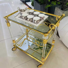 Load image into Gallery viewer, Hotel Restaurant Trolley Golden Copper Tray Cart