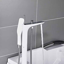 Cargar imagen en el visor de la galería, White Chrome Bathroom Floor Standing Mount Bath Tub Sink Faucet Mixer