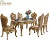 Cargar imagen en el visor de la galería, marble top dining table set solid wood luxury round dining table set 6 chairs,elegant gold dining room table set luxury marble