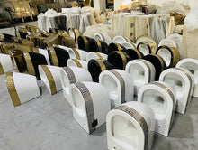 Load image into Gallery viewer, Italian Black and Gold Hanging toilet Versace Inspired Bathroom Toilet Bowl with System Included