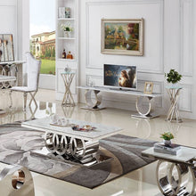Cargar imagen en el visor de la galería, Luxury Home Marble Top Brushed Stainless Steel Base TV Stand
