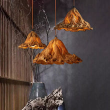 Load image into Gallery viewer, Traditional decoration Lotus leaf resin light 3d Chinese style hanging brown pendant lamp