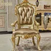 Cargar imagen en el visor de la galería, marble top dining table set solid wood luxury round dining table set 6 chairs,elegant gold dining room table set luxury marble