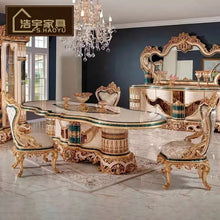 Load image into Gallery viewer, luxury wood dinning table set 6chairs hand making craft furniture dining room table
